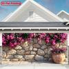 2D Flat Banner 1 Piece - 2D Large Polyester Garage Door Banner - Party Banner with Bright Flowers and Stone Wall Theme Design