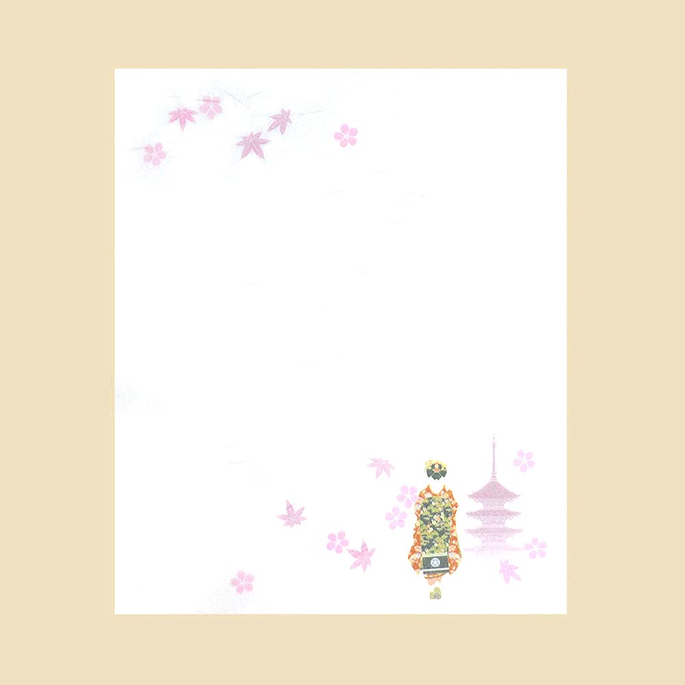 Kamiiso Sansho Made in Japan Kimono Beauty Kaishi Paper with Case, Set of 2 (Double Cherry Blossom and Maiko)