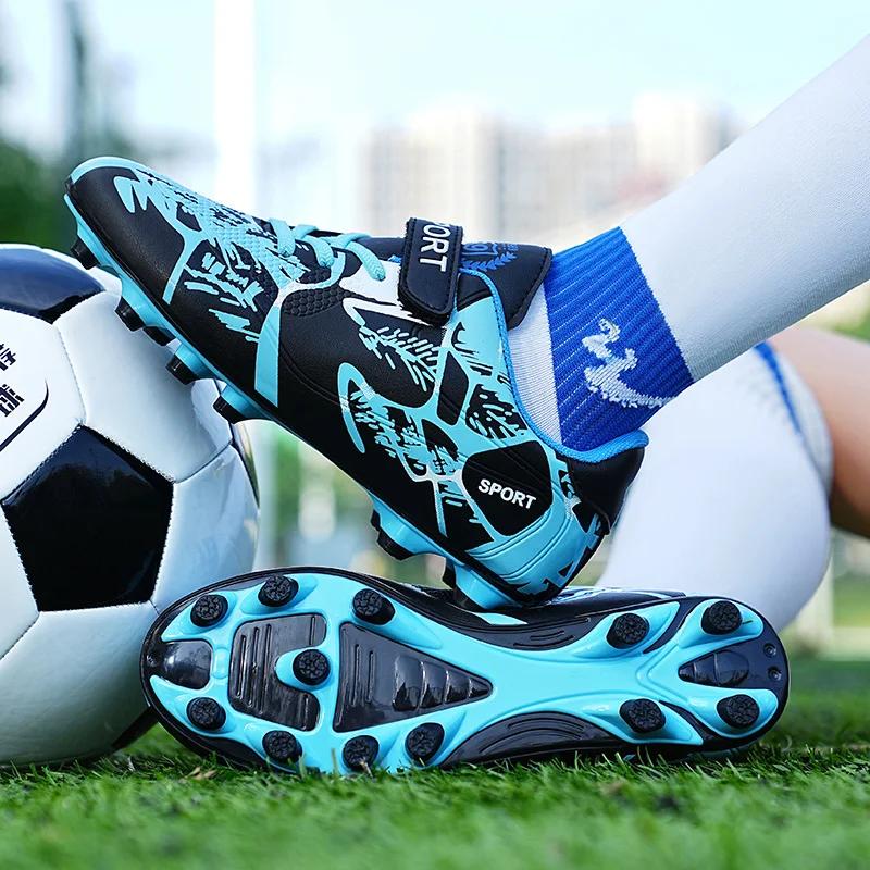 Outdoor Golden Children's Football Training Shoes AG/TF Soccer Cleats Kids Boys Quality Football Boots for Children Futsal Shoes