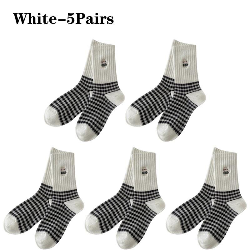 Damen Vintage KarosockenCartoon Katze BaumwolleMittelwade Lange Socken Grau Schwarz Weiß Frühling Herbst Freizeitsocken Damen Lange Socken