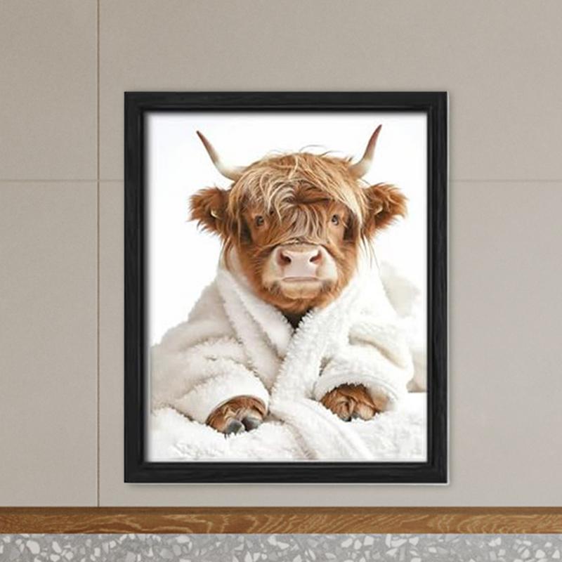 Tin Sign Scottish Highland Cow In Toilet Reading Newspaper Bathroom Humour, Funny Bathroom Toilet Whimsy Animal Sign