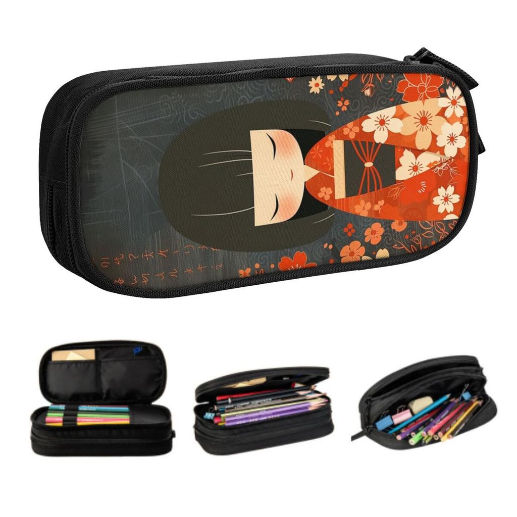Custom Sakura Japanese Girl Kokeshi Doll Pencil Case for Boys Gilrs Big Capacity Pen Bag Box School Accessories