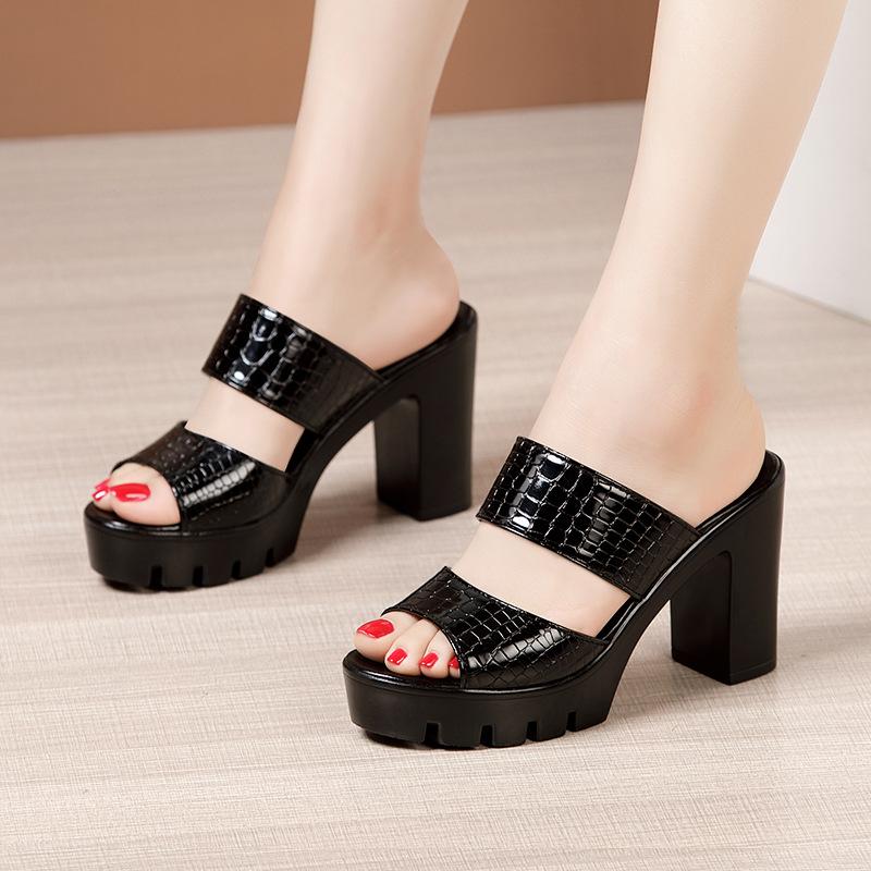 Sandale cu Toc Înalt pentru Femei Piele Lăcuită Papuci cu Talpă Groasă Doamnelor Papuci de Vară Pantofi cu Platformă cu Toc Înalt Femei Mărimea 32-43