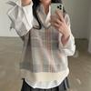 Autumn and Winter Women's All-match Retro Plaid Loose Sweater Vest Fashion Casual and Comfortable Folding Vest