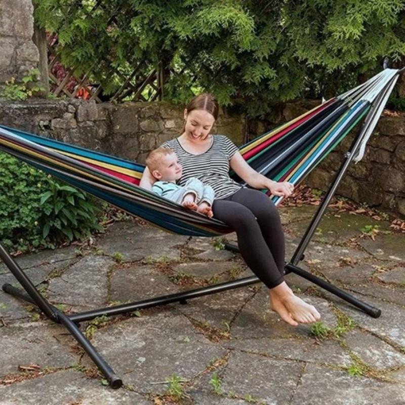 Anti-Rollover Double Canvas Hammock with Stand
