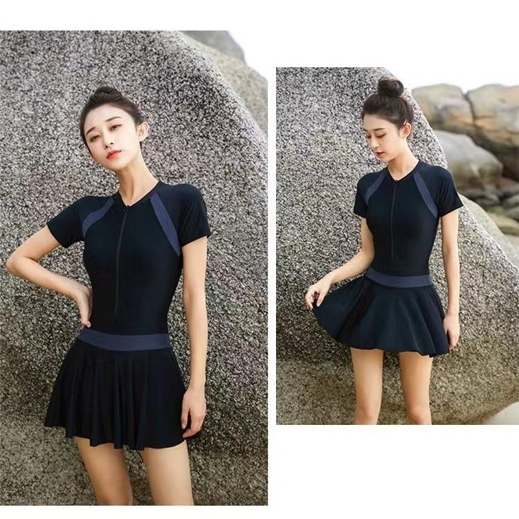 Summer Pool Dress With Collared Splicing Pattern For Beach Vacation And Yoga Practice