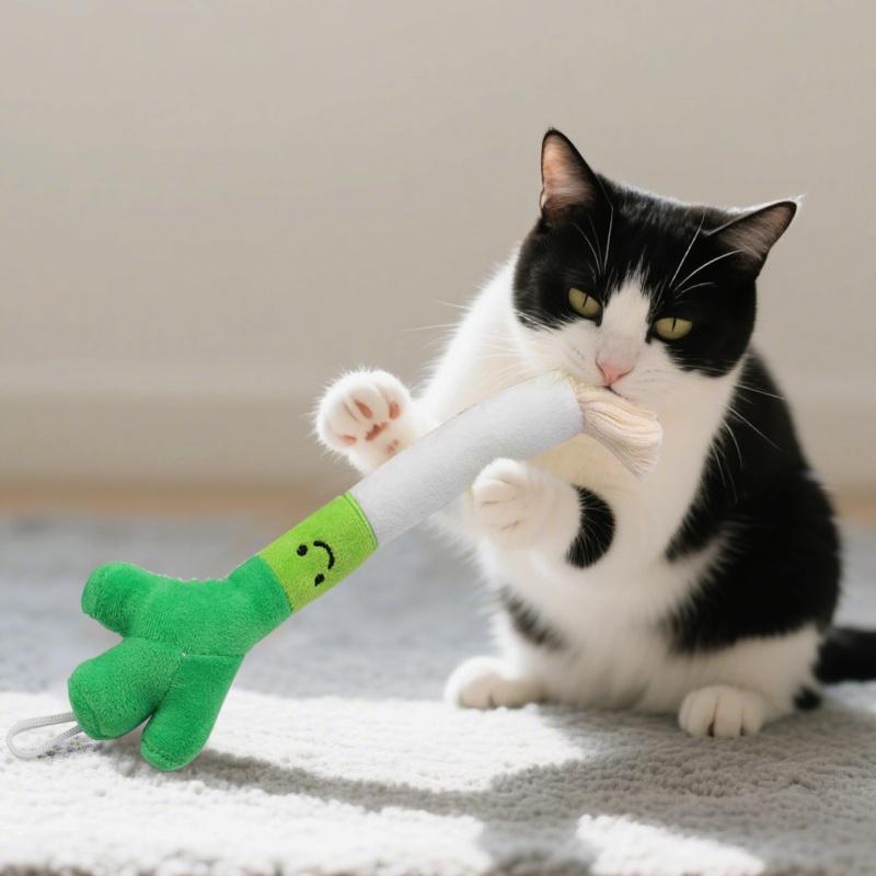 Interactive Training Cat Toy Simulated Scallion Fluffy Plush with Bell for Kitten Indoor Pet Toys Popular Cat Accessories