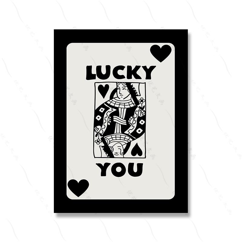 Retro Poker Wall Art Trendy Poster Canvas Set Of 6 Painting Lucky Playing Card Funky Black White Queen Joker Ace Room Home Decor