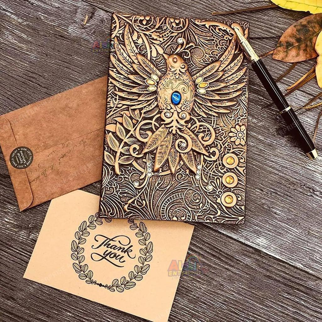 Superaura 3D Phoenix Bronze Dnd Vintage Leather Journal Writing Notebook With 200 Pages A5 Antique Handmade Diary