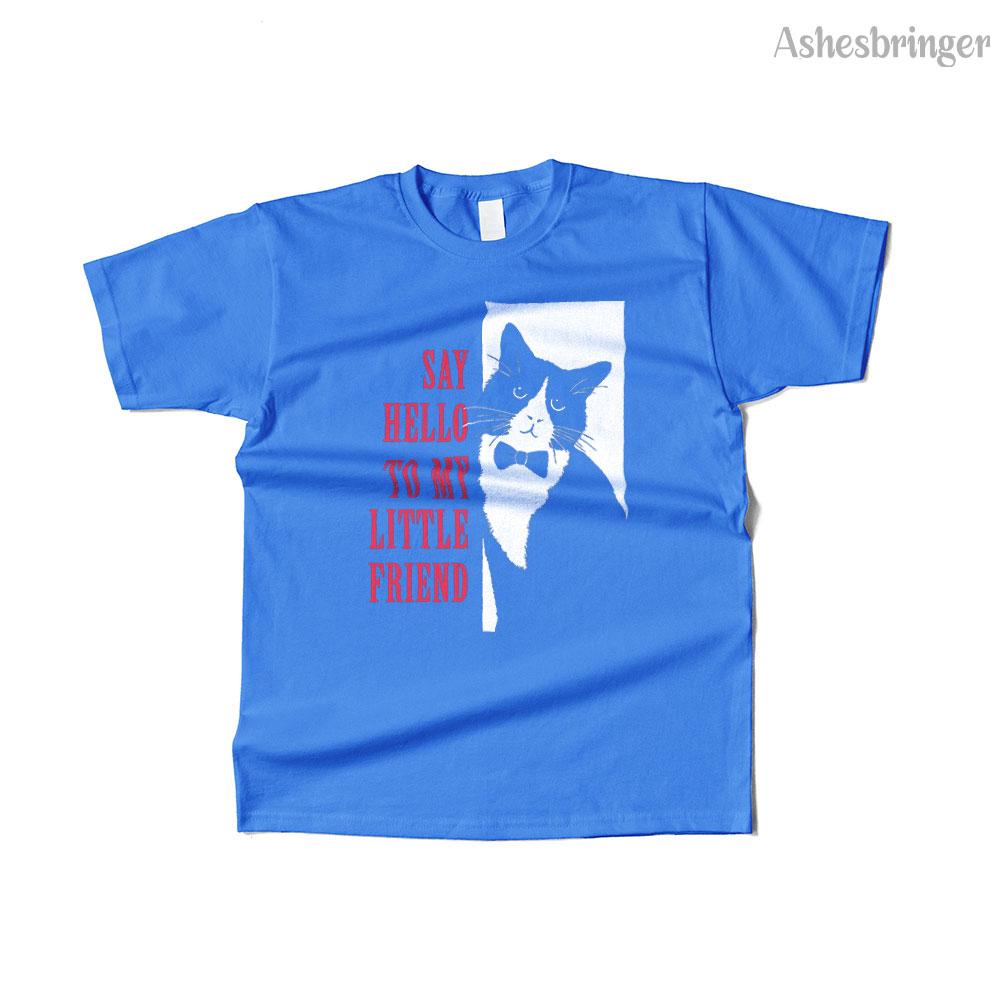 Unisexs Cotton Hello Little Friend Graphic Funny Cat T Shirt Street Casual Style Tee for Unisex and Women