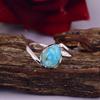 Handmade Turquoise Ring, Open Band Silver Ring, Heart Shape Gemstone Ring for Women
