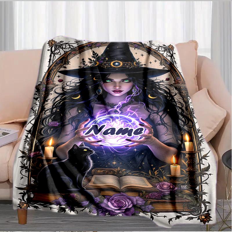 1PC Custom Name Witchcraft Magic flannel blanket versatile,all-season throw suitable for the living room,bedroom,camping,travel,and gift