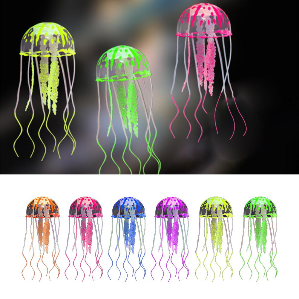 2 PCS Jellyfish Fish Tank Decorations, Soft Silicone Simulation Jellyfish Ornament With Vacuum Suction Cup, Fish Tank Jellyfish Glow Decorations For F