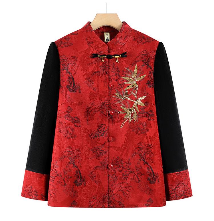 Autumn Wool Coat for Middle-aged and Elderly Women with Turn-down Collar