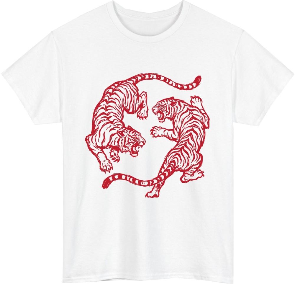Japanese Fighting Tigers TShirt Red Twin Fight Tiger Tiger Lover Gift Unisex S