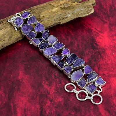 Rough Amethyst Bracelet Jewelry, 925 Solid Sterling Silver Jewelry Bracelet, Chain Bracelet Attractive Amethyst Jewelry, Handmade Bracelet For Her