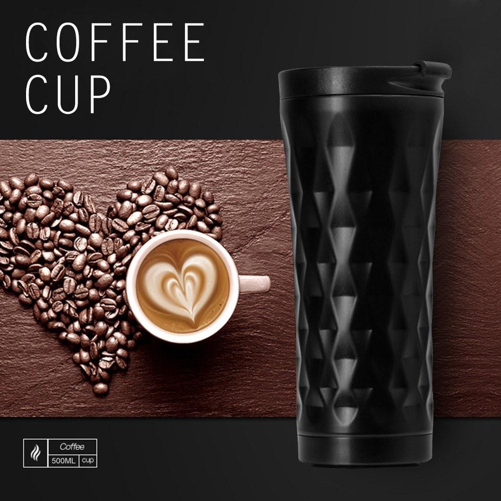 304 Stainless Steel 500ml Portable Double-Layer Mug Car Coffee ...