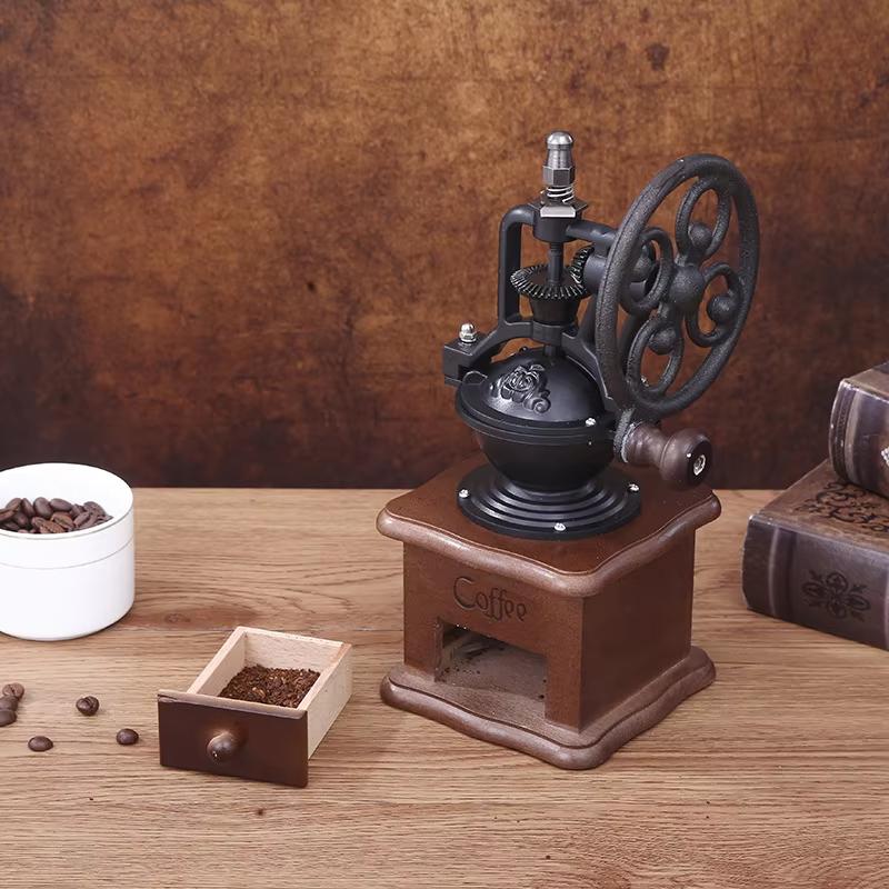 Classical Hand Shake Coffee Bean Grinders Vintage Big Wheel Manual Coffee Machine Cast Iron Vintage Shaker Coffee Grinding Beans