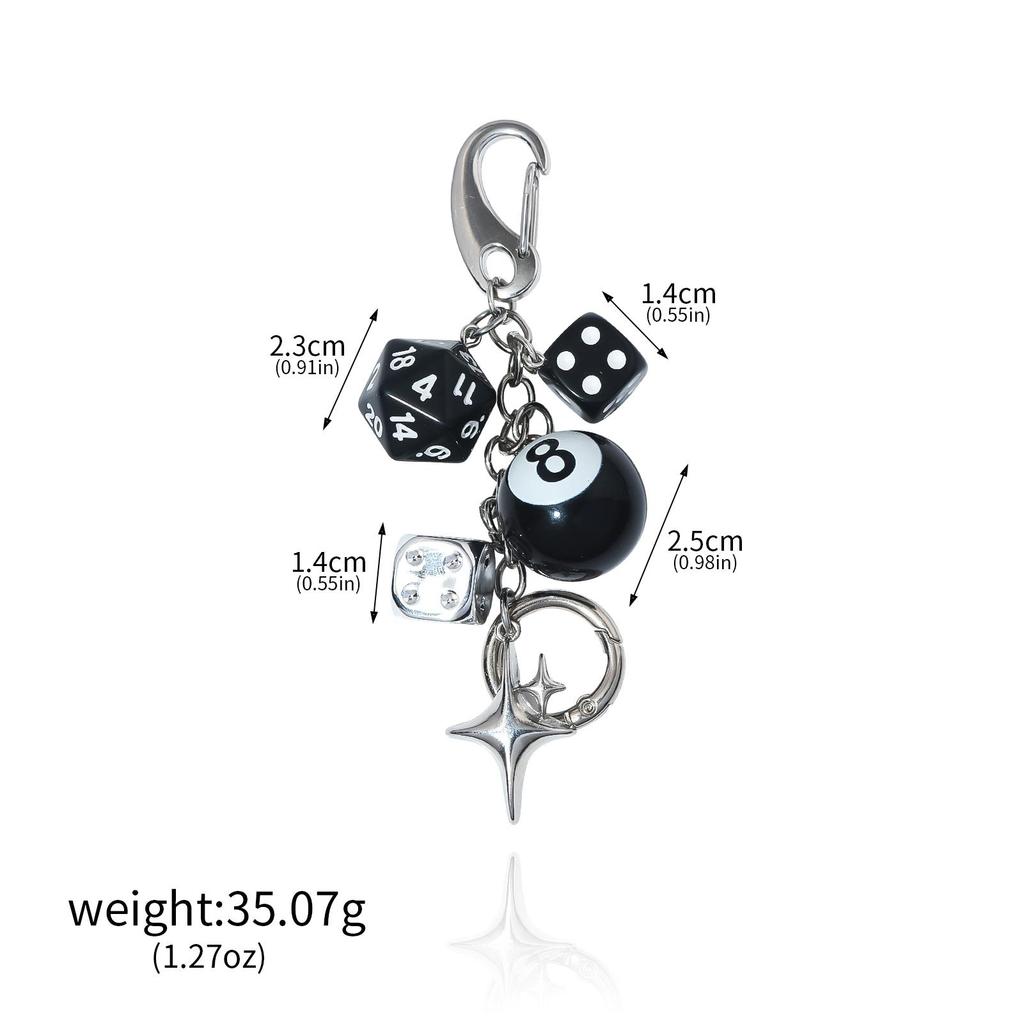 Lucky Dice Starburst Pendant Keychain, Hip Hop Cool Accessory Bag Ornament, Personalized Fashionista Versatile Jewelry