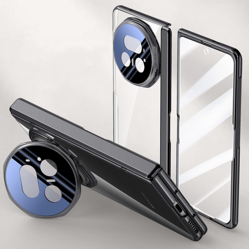 For Honor Magic V5 5G Tok PC+Akril Telefontok HD Edzett Üveg Fóliával, Lencse Kitámasztóval