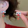 Year of Horse Lion Dance Ear Studs Awakened Lion Drop Earrings Bow Lion Dance Earrings  Wedding