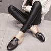 Korean Style Fleece-Lined PU Matte Leather Skinny Leggings with Single/Double Buttons