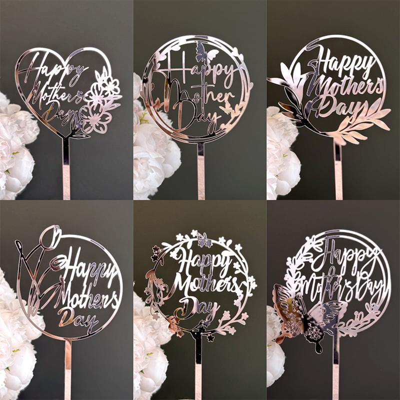 New Happy Mother'S Day Birthday Cake Topper Gold High-Grade Acrylic Mom Party Cake Toppers Mother'S Day Gifts Dessert Decoration