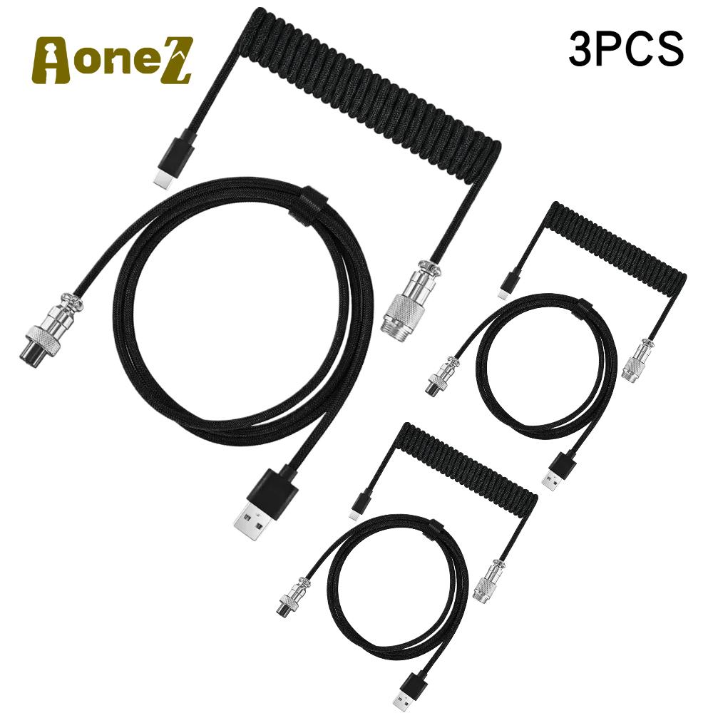1PCS-3PCS Mechanical Keyboard Coiled Cable Max 3m Type-C USB Port Aviator Coiling Cable for Gaming and Desktop Computers