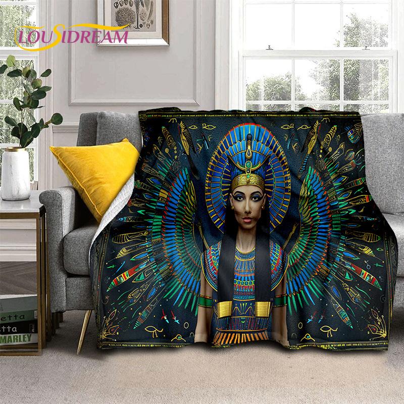 2025 Ancient Egypt Hieroglyphic Mythology Wall Painting Blanket,Soft Throw Blanket for Home Bedroom Bed Sofa Cover Child Gift