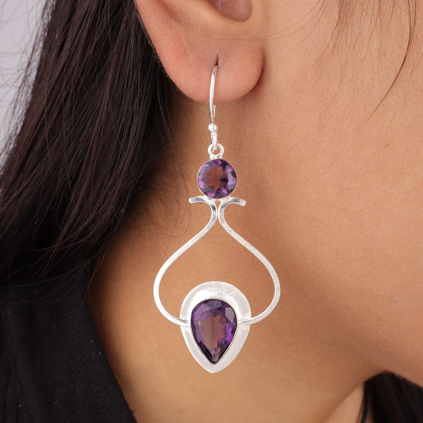 

Натуральный аметист 925 стерлинговое серебро ювелирные изделия ручной работы серьги 2,07 EE-170-16