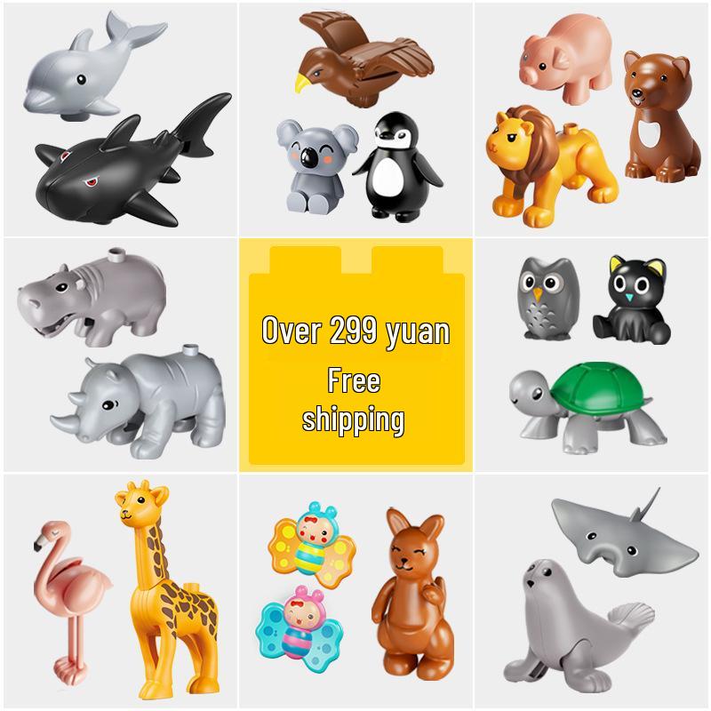 Large Building Blocks: Cartoon Animals Dolphin, Shark, Flamingo Assembly Bulk Toys