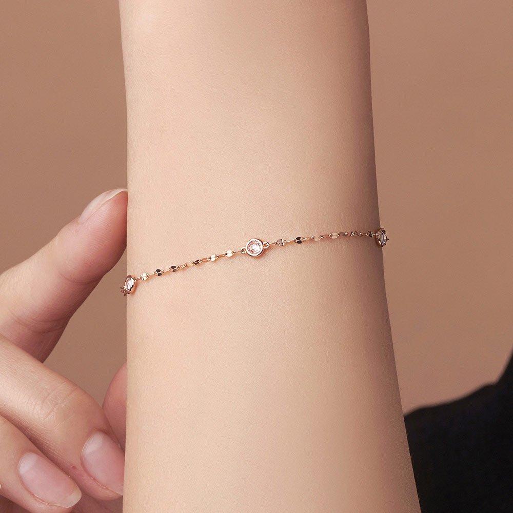 14K Gold Bracelet Chain Three Rose Cut