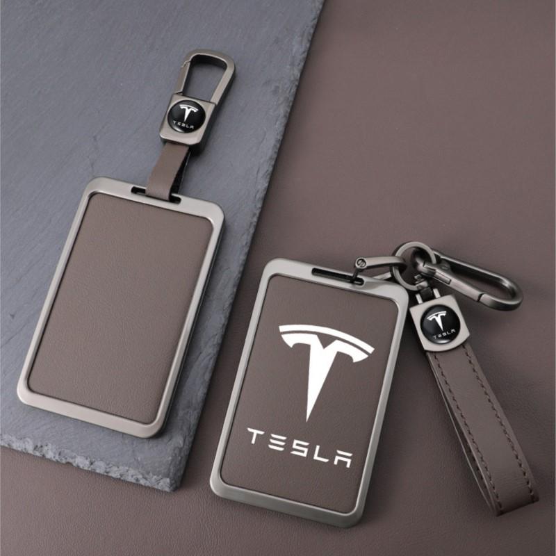 Leather Car Smart Remote NFC Card Key Cover Case Holder Shell Bag for Tesla Model 3 Model Y Protector Auto Keychain Accessories