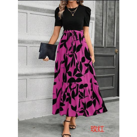 Women's Floral Print High Waist Fashion Elegant Temperament Dress