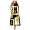 Women's Casual Printing Big Hem Dresswave Round Neck Sleeveless Long Dress