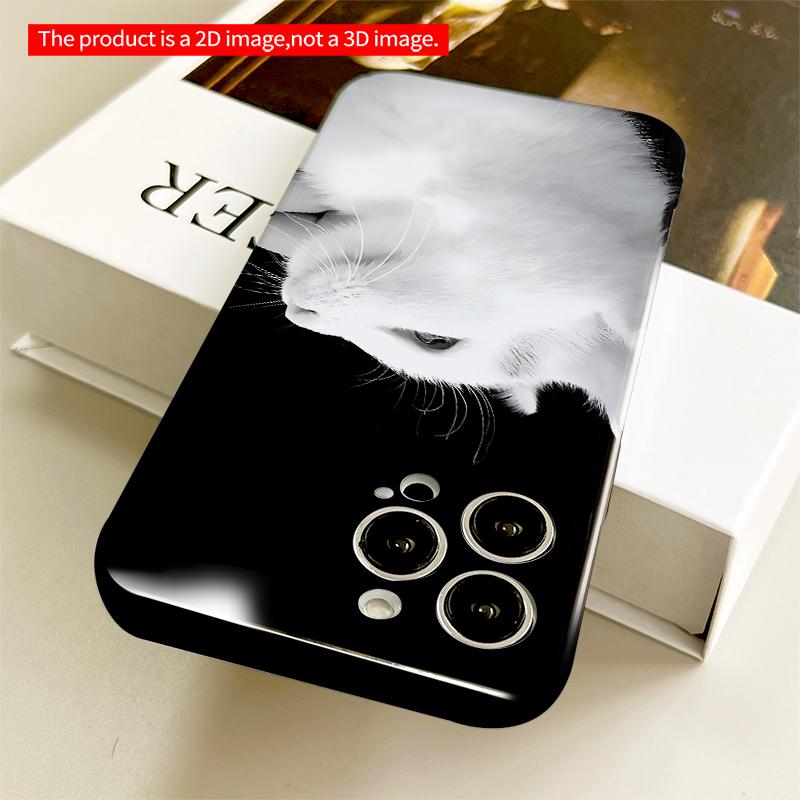 2DFlat White Cat Portrait On Black Background All Inclusive Film Hard iPhone Case, Compatible with iPhone 18 Pro Max 17 16 15 14 13 12 11