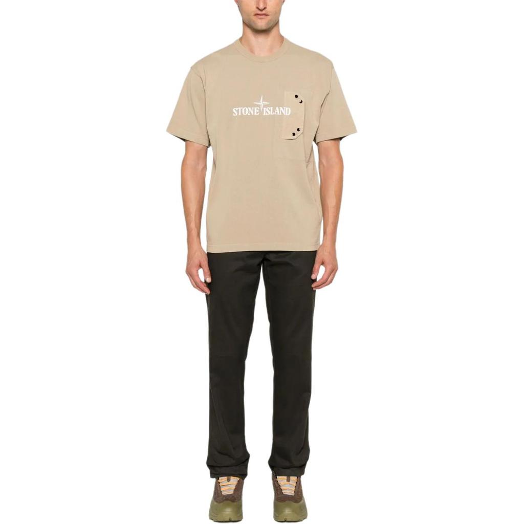 STONE ISLAND Logo Print Loose Fit Drop Shoulder Short Sleeve T-Shirt Men Tops Beige 811521079-V0094