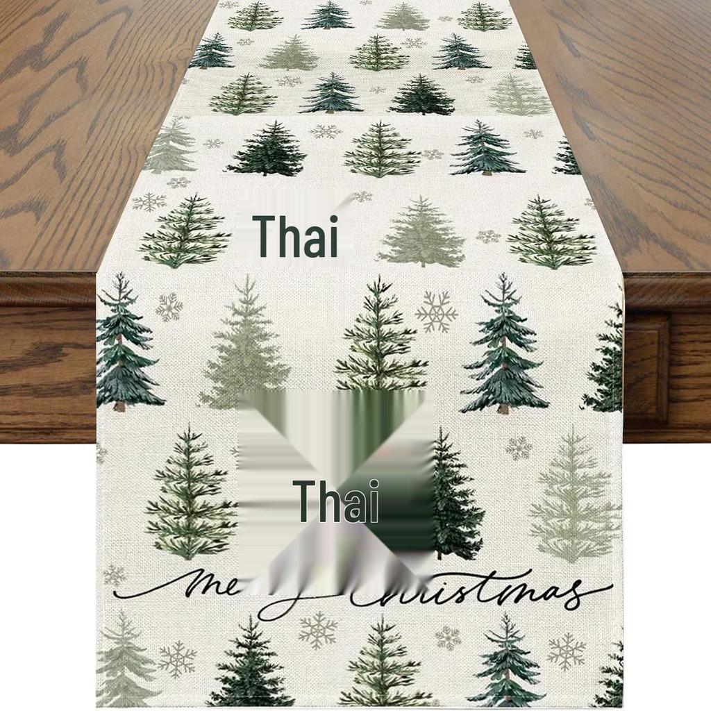 Cross-Border Christmas Linen-Textured Table Runner - Long Rectangular Holiday Dining Decoration