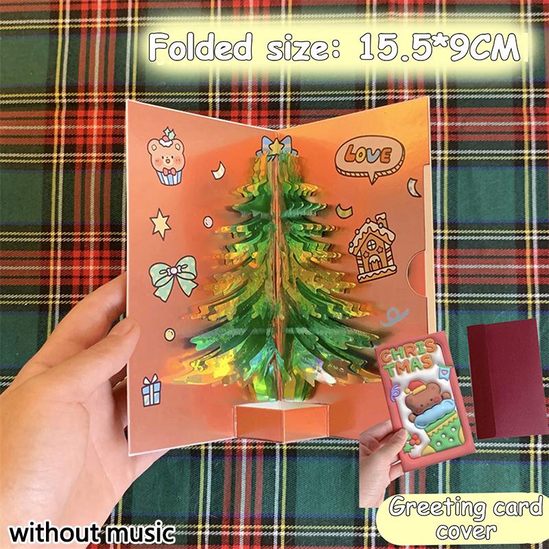 3D Pop Up Christmas Card With Music Merry Christmas Greeting Card Handwritten Blessing Invitation Cards Thanksgiving Gifts