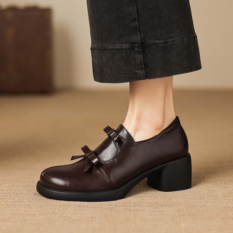 Krazing Pot Microfiber Round Toe Thick Med Heels Spring Summer Shoes Big Size 43 Size 33 Women Slip On Platform Pumps
