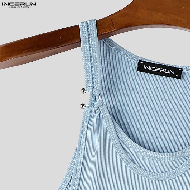 INCERUN Men Strap Sleeveless Ribbed Casual Fitted Tank Tops Sport Gym Undershirts