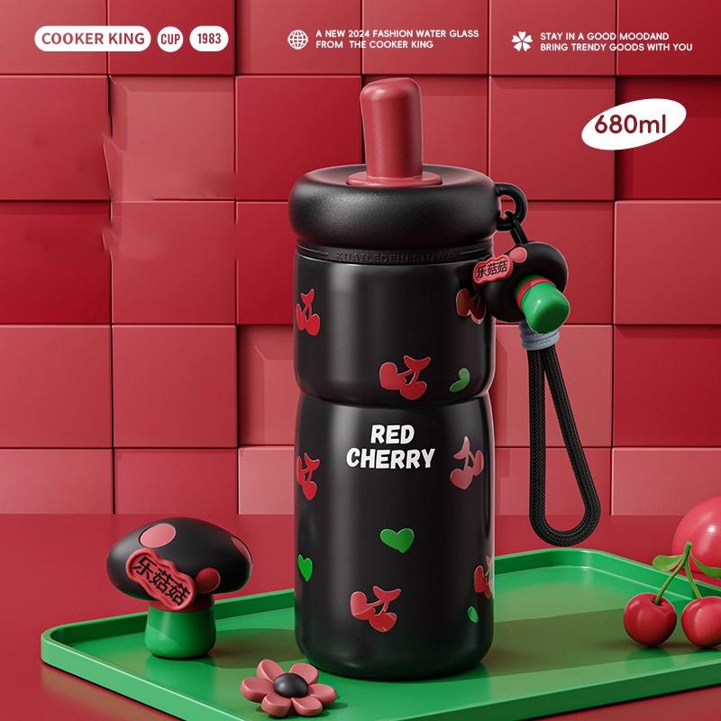 

COOKER KING Кружка-термос Вакуумная фляга с трубочкой Нержавеющая сталь Керамическое внутреннее покрытие Изолированная кружка Мультяшная дорожная кружка Бутылка для воды 680ML