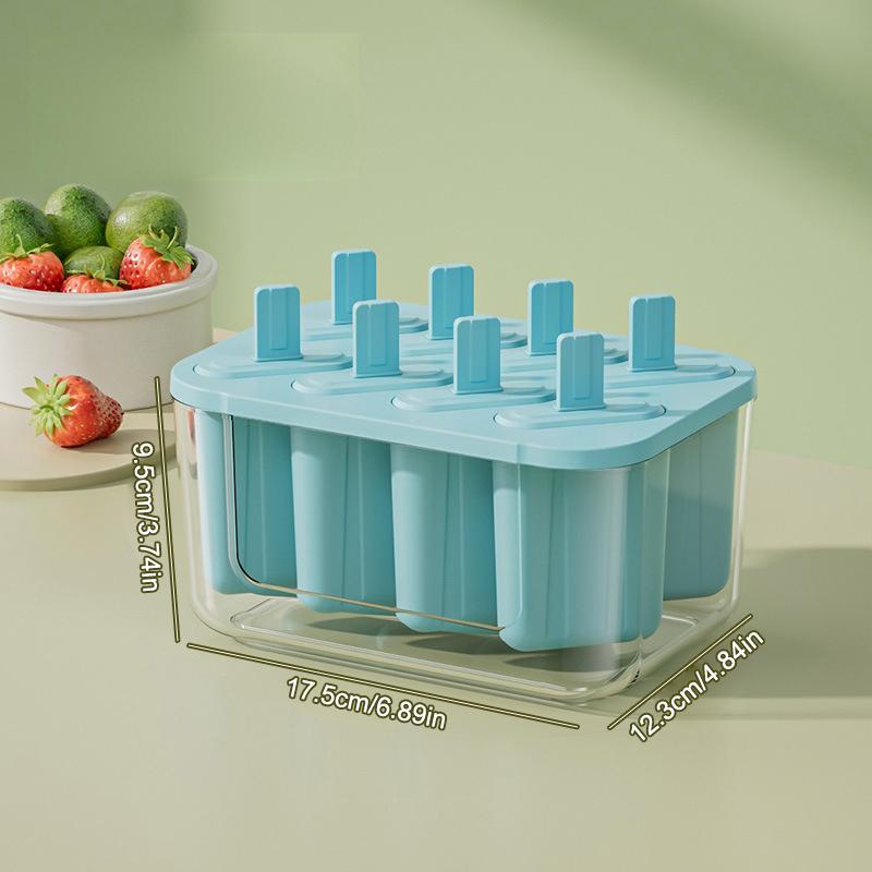 8-Cavity Ice Mold Reusable Easy-Release Freezer Tray With Sticks Silicone Popsicles Maker For Kids Adults Home Party Kitchen