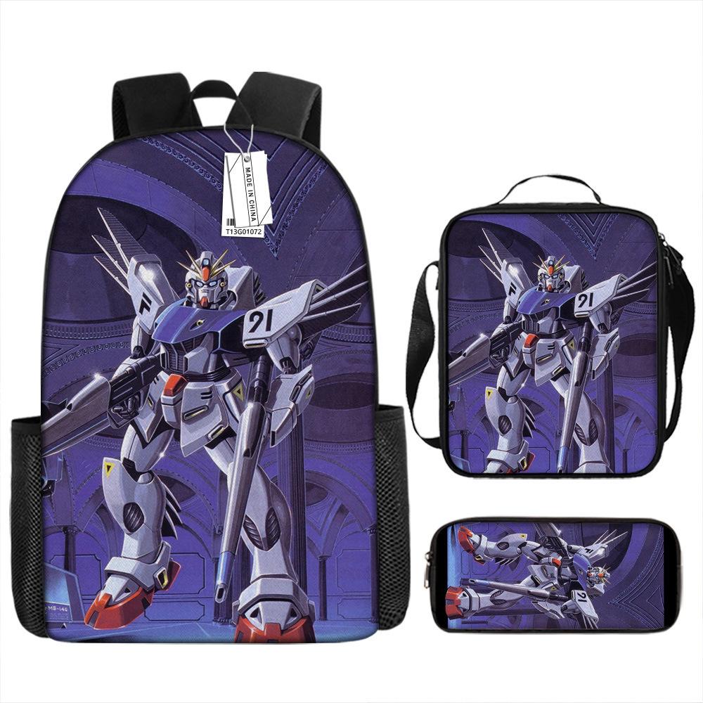 Gundam Mecha Schultasche Jungen und Grundschüler Ultraleichter Rückenschutz Rucksack Jungen Animation Kinderrucksack Dreiteiliges Set