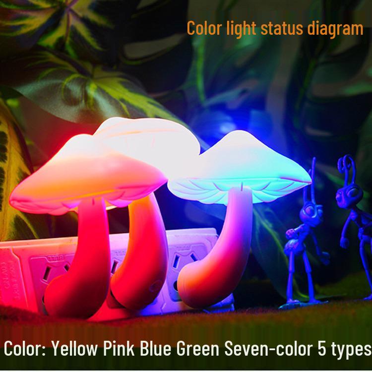 LED Sensor Mushroom Night Light - Yellow, Seven-Color Bedside Lamp