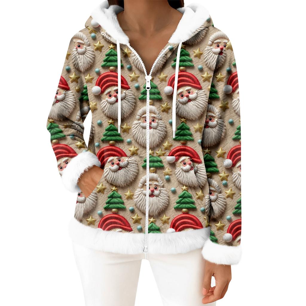 Women's Casual Fashion Long-Sleeved Zip-Up Fleece Hooded Cardigan