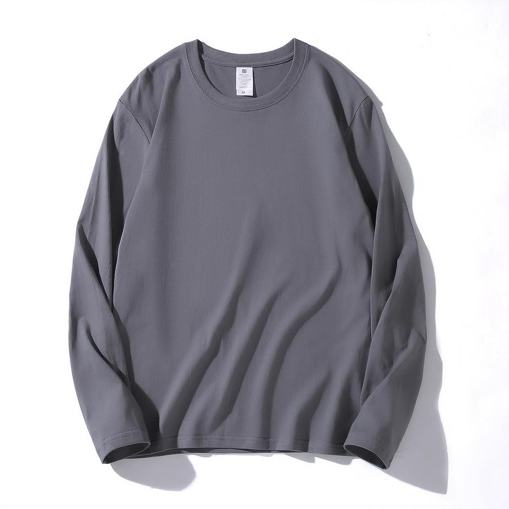 220g Heavyweight Pure Cotton Unisex Long Sleeve T-shirt - Loose Fit Solid Color Casual Sweatshirt