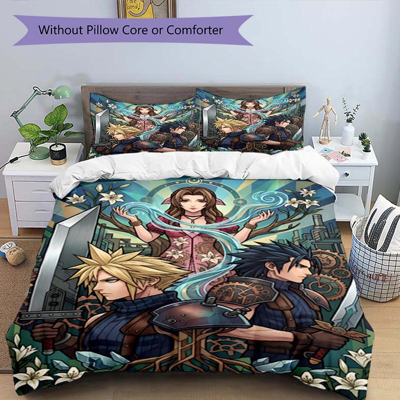 3pcs Duvet Cover Set (1*Duvet Cover + 2*Pillowcase, Without Core), Final Fantasy Print Bedding Set, Bedroom Decor, All‑Season, Birthday Gift