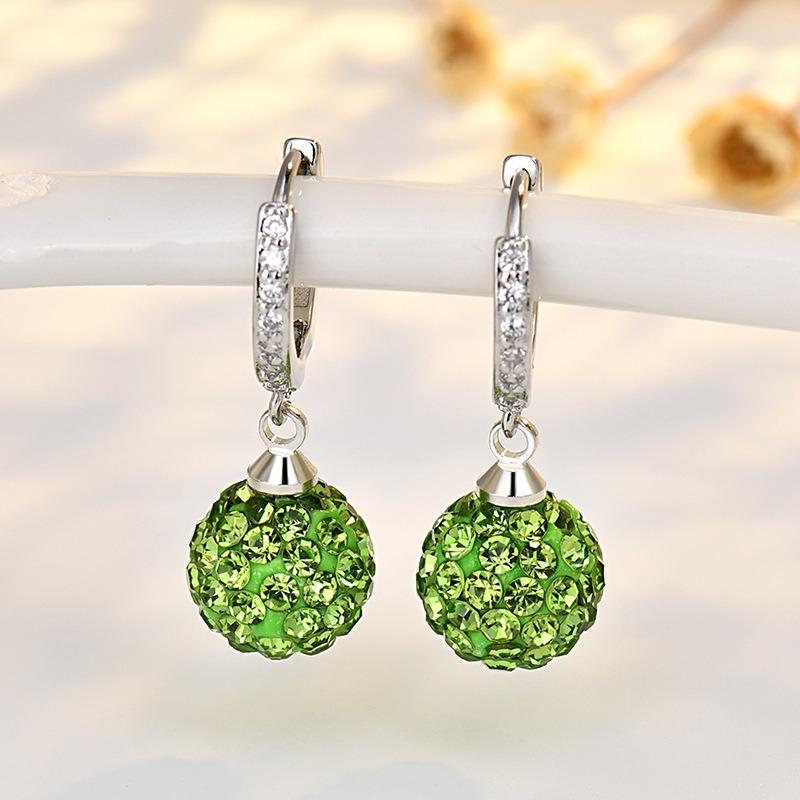 Women S925 Silver Needle Full Crystal Round Ball Ear Buckle Fashion Earrings Jewelry