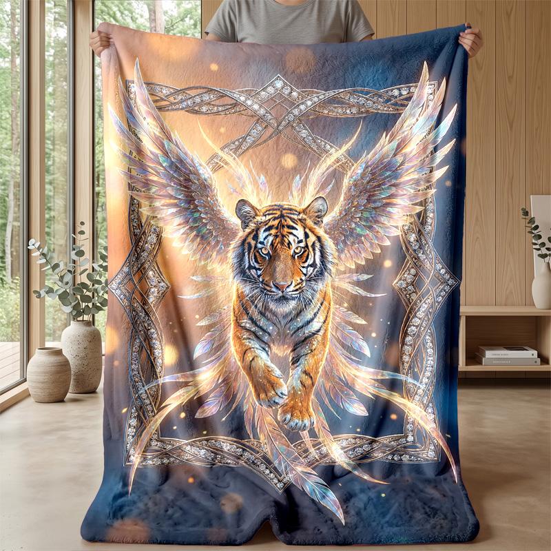 Winged Tiger Mandala Theme blanket Lightweight Warm Flannel Blanket Decorative Throw Blanket for Home Decoration